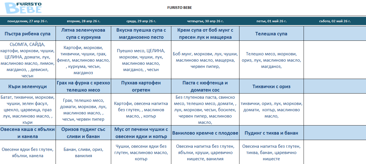 месно меню за бебета пловдив 