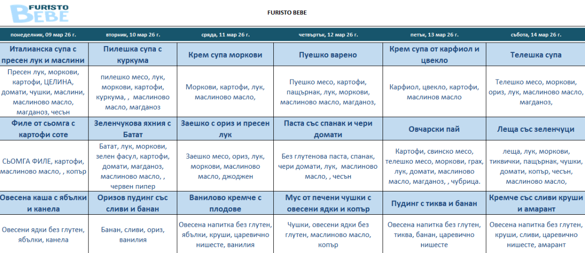 детска кухня за бебета фуристо месно пловдив