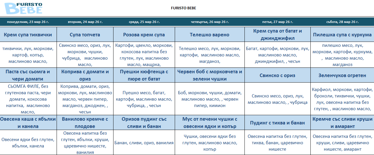 детска кухня за бебета фуристо месно пловдив