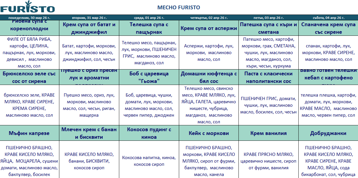 меню детска кухня с месо пловдив