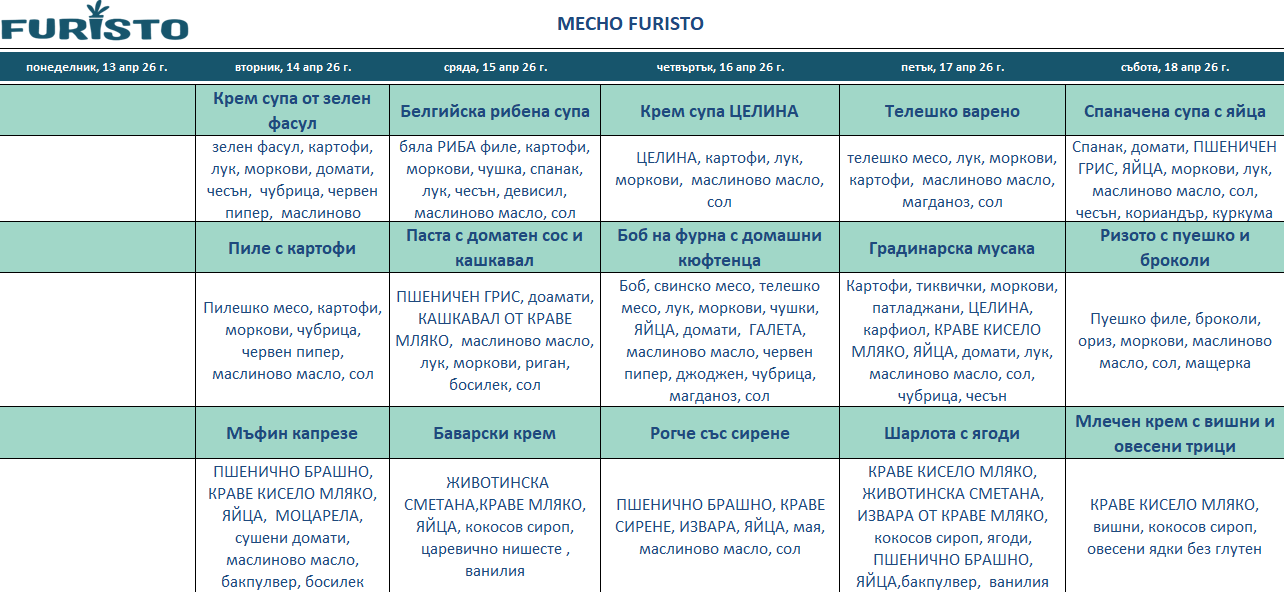 меню детска кухня с месо пловдив