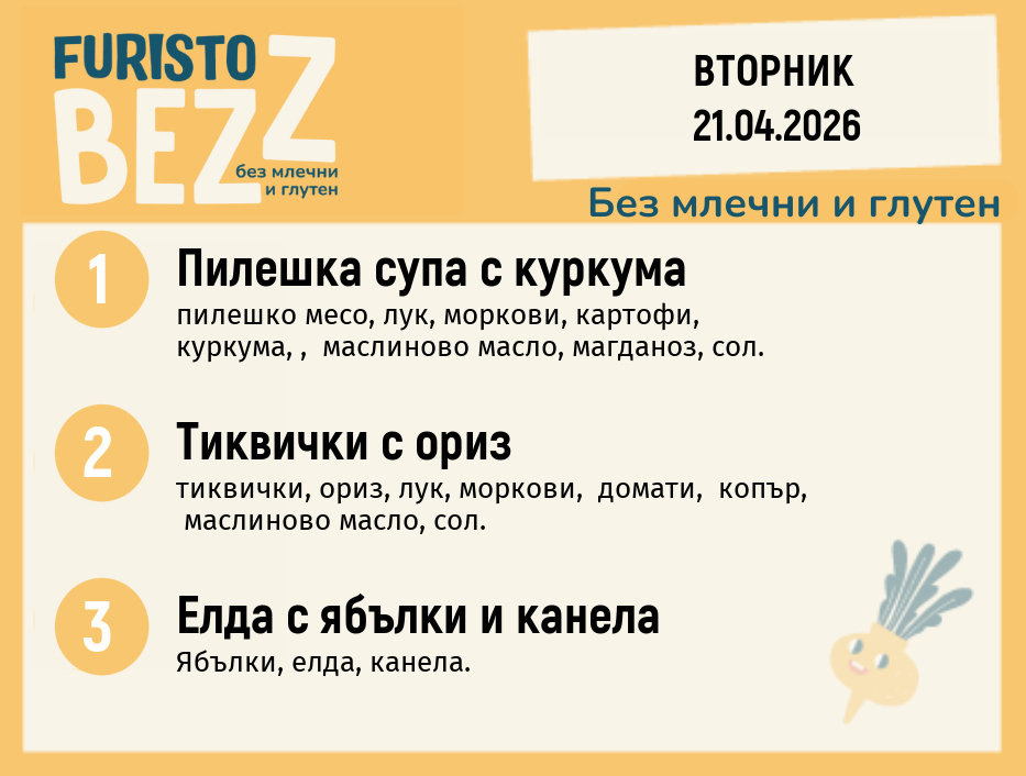 Меню без млечни и глутен 21.04 200гр. 