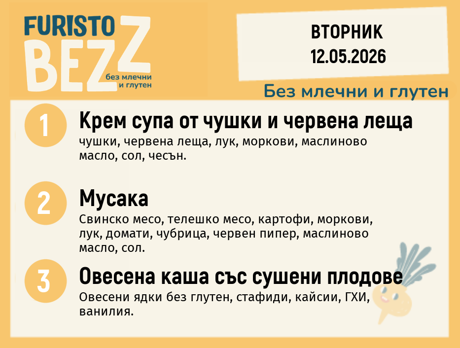 Меню без млечни и глутен 12.05 200гр.