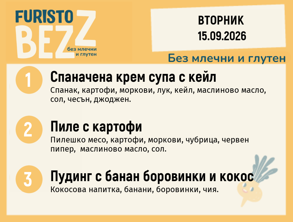 Меню без млечни и глутен 15.09 200гр.