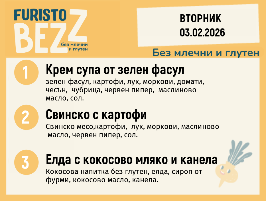 Меню без млечни и глутен 03.02  200гр.