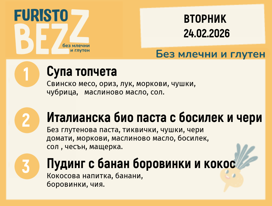 Меню без млечни и глутен 24.02 200гр.