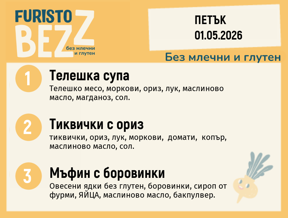 Меню без млечни и глутен 01.05 200гр. 