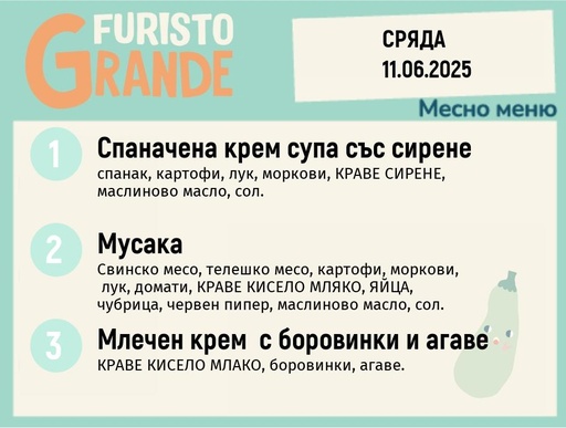 [DY.05.25.5290] Меню 11.06 месно 300гр. 