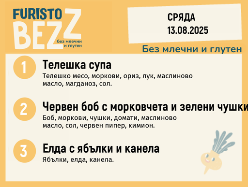 [DY.07.25.5871] Меню без млечни и глутен  13.08  200гр.