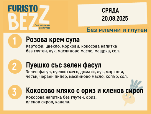 [DY.07.25.5877] Меню без млечни и глутен  20.08  200гр.