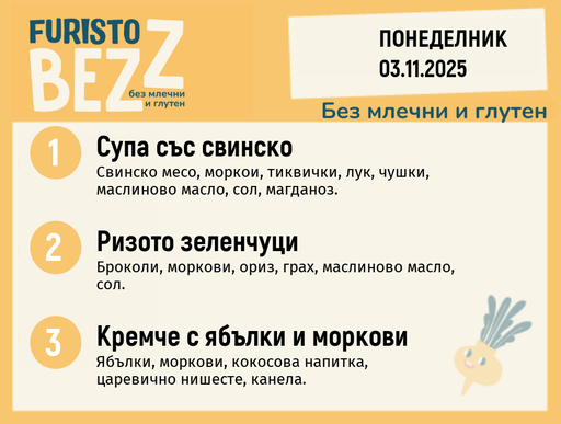 [DY.10.25.7206] Меню без млечни и глутен  03.11 200гр.